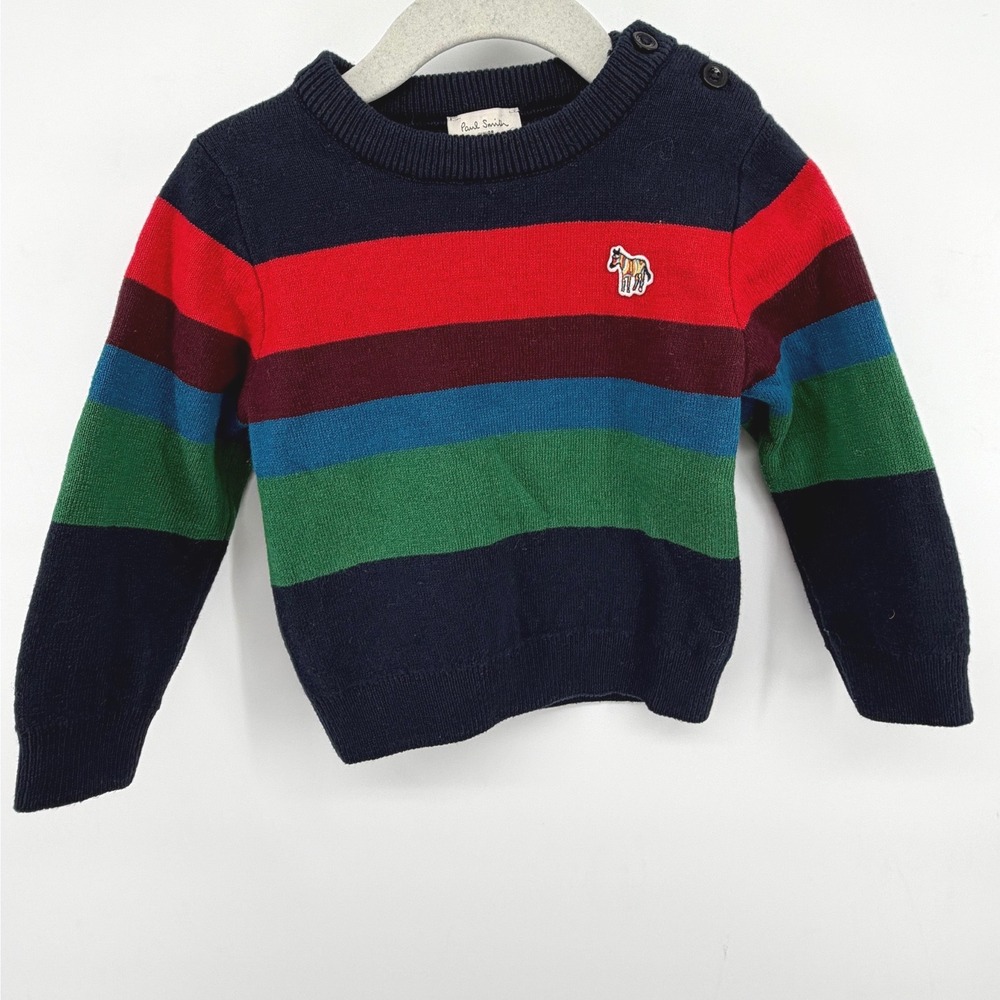 Paul Smith Junior Boys Rainbow Stripe Knit Sweater Embroidered Zebra Patch 2A 2T